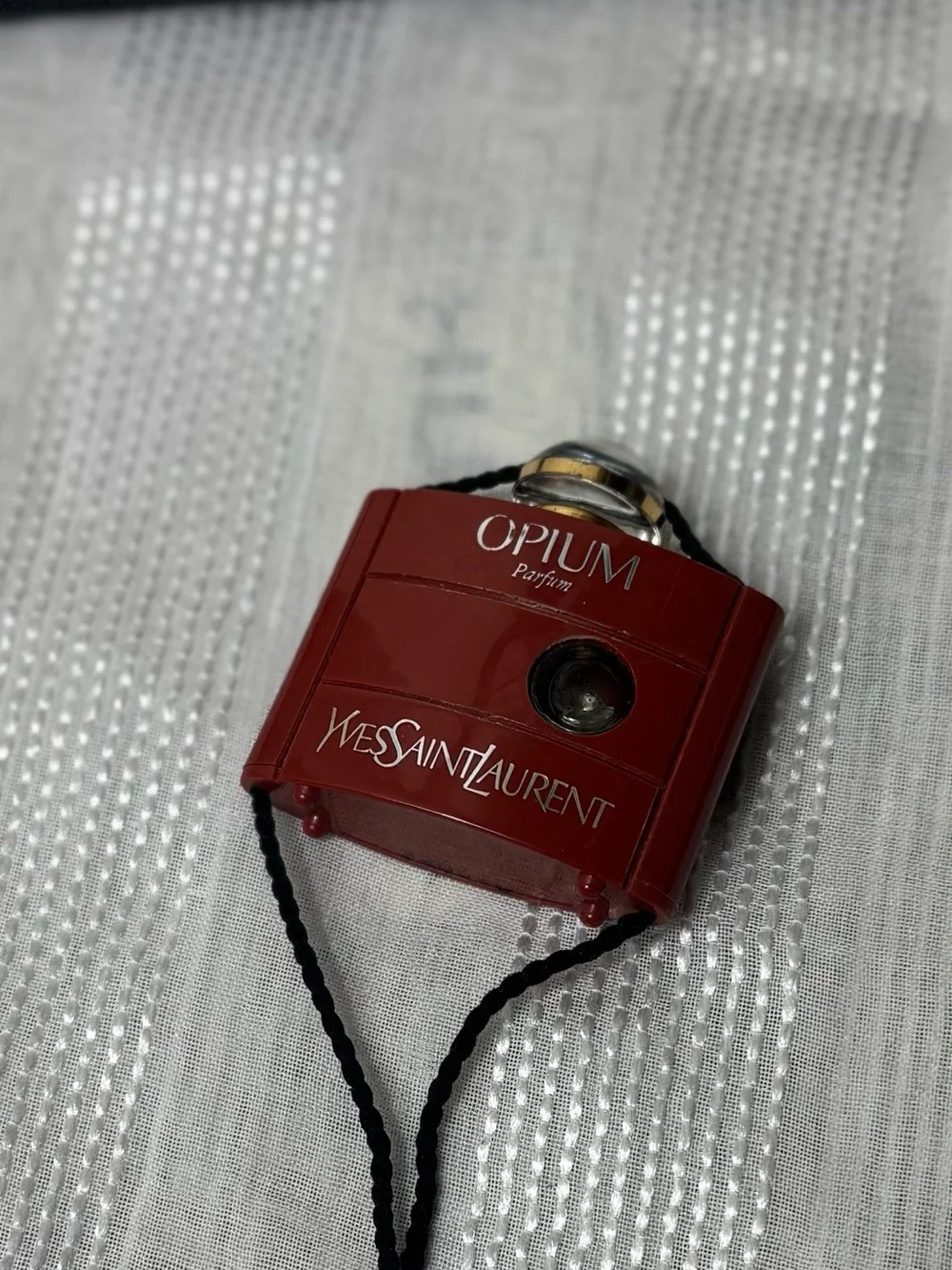 Vintage 80s Collector Yves Saint Laurent Red Black Opium Bottle Pendant Tassel